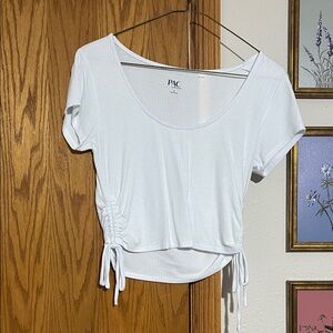 PacSun White Ribbed Scoop-Neck Side-Tie Crop Top